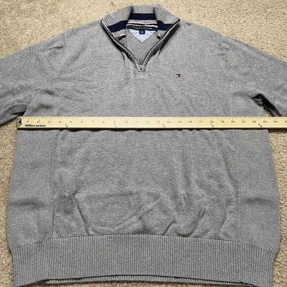 Tommy Hilfiger Sweater Mens XL Grey Quarter Zip Long Sleeve Pullover Adult - Picture 7 of 8